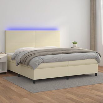 vidaXL Cama Box Spring Colch&oacute;n Y Led Cuero Sint&eacute;tico Crema 200x200 Cm Vidaxl