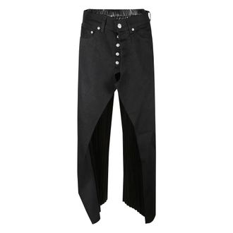 Junya Watanabe Straight Jeans, female, Black, Size: M Denim and Faux Leather Jeans