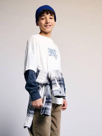 Jonen Jungen Langarmshirt mit Lageneffekt wollwei&szlig;