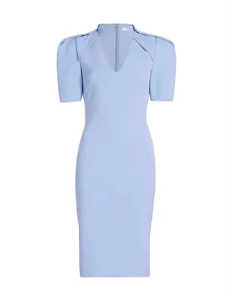 Badgley Mischka Womens V Neck Puff Sleeve Dress In Periwinkle