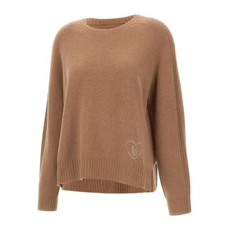 Liu Jo Round-neck Knitwear, female, Brown, Size: L Wool-blend sweater with inlay