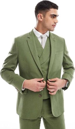 Asos Giacca da abito slim color verde scuro con motivo a spina di pesce