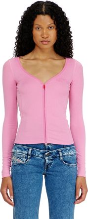 Diesel Slim V-neck lyocell top with zip - Tops - Woman - Pink