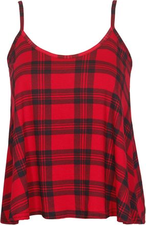 Purple Hanger Womens Red Tartan Check Printed Ladies Strappy Swing Flared Camisole Sleeveless Vest Top Size 24 - 26