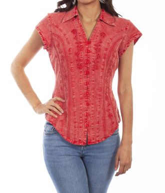 Scully Cap Sleeve Blouse In Brick