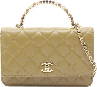 Chanel 2021-2025 Quilted Lambskin Wooden Beads Top Handle Wallet On Chain satchel - Marrone