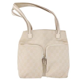 Gucci Double Pocket Tote Gg Canvas Ecru Canvas Handbag (Pre-Owned)