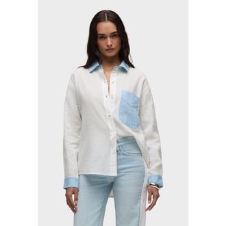 Hudson Oversized Button Down Shirt in Colorblock White at Nordstrom, Size X-Small