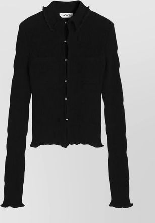Lanvin ribbed knit frilled edge cardigan