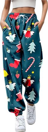 Generic Womens Christmas Print Gym Sport Jogger Sweatpants Winters Joggers Pockets Pants with Pockets and Baggy Elastic Waist Trousers for Casual Gym and Jogg