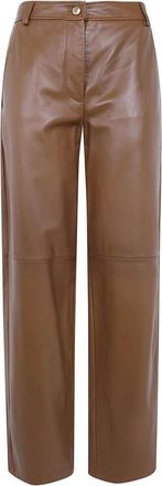 Max Mara Straight Broeken - Dames - Leren Broeken - Bruin - S - Broeken