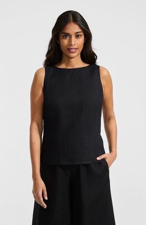 Lands End Linen Sleeveless Peplum Top in Black at Nordstrom, Size X-Large P