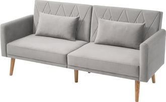 Urban Meuble Sofá cama de 2 plazas con respaldo de terciopelo gris claro