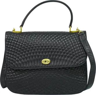 Bally Vintage Handbag Quilted Leather Black Leather Handbag (Pre-Owned)