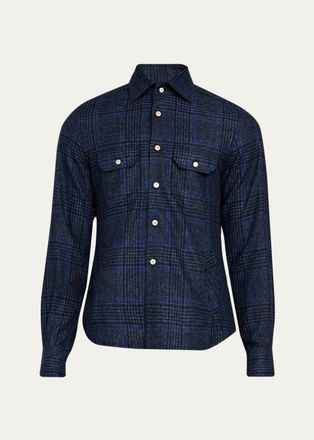Kiton Mens Cashmere Plaid Overshirt