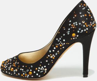 Gina Black Satin Crystal Embellished Pumps