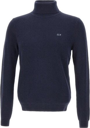 Sun 68 Wollen coltrui van katoen - Heren - Coltruien - Blauw - 2XL - Katoen - Truien & Vesten
