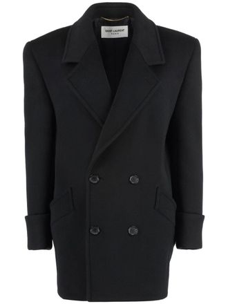 Saint Laurent double-breasted wool coat - Black