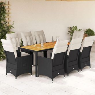 vidaXL Set De Comedor De Jard&iacute;n 9 Pzas Y Cojines Rat&aacute;n Sint&eacute;tico Negro Vidaxl