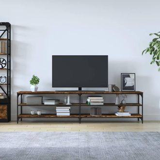 Berkfield Home TV Cabinet Smoked Oak 200x30x50 cm Engineered Wood & Metal in Brown | Size: 200 x 30 x 50 cm