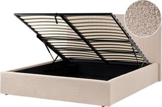 Beliani Cama Con Almacenaje De Boucl&eacute; 160 X 200 Cm Cabecero Capiton&eacute; Beige Vion