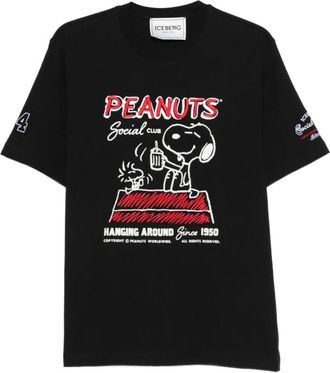 Iceberg Peanuts Geborduurd T-shirt met Ronde Hals en Korte Mouwen - Heren - T-shirts - Zwart - S - Tops
