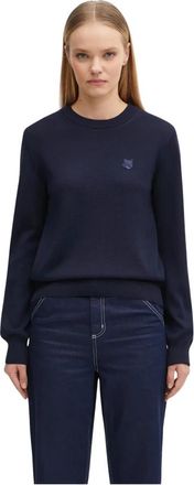 Maison Kitsun&eacute; Fox Head Knit - Dames - Ronde hals truien - Blauw - XS - Wol - Truien & Vesten