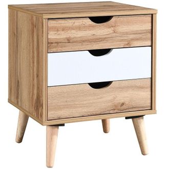 Vente-Unique Comodino con 3 cassetti Naturale e Bianco - LURVIA