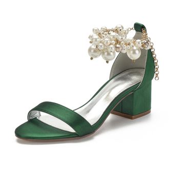 Miyoopark Comfortable Wedding Shoes for Women Block Low Heel Evening Sandals M536 Dark Green UK 6.5