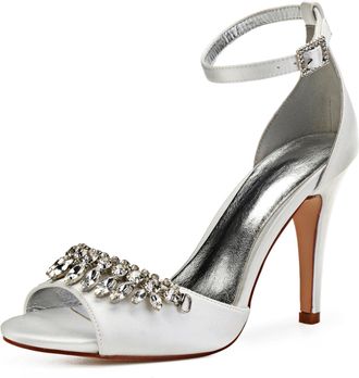 Generic Wedding Shoes Womens High Open Toe Sexy Stiletto Sandals Bridal Shoes Heeled Pumps Ankle Strap Party Dress10.5Cm,Ivory,3 UK