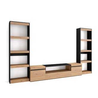 Skraut Home Muebles de sal&oacute;n para tv efecto madera roble y negro 320x35x186cm