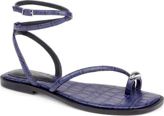 L'agence Mariana Ankle Strap Sandal in Midnight Croco Embossed at Nordstrom, Size 8.5
