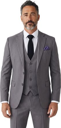 TruClothing Mens Grey Pinstripe 3 Piece Formal Tailored Fit Suit - IM45