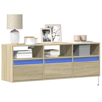 Berkfield Home TV Wall Cabinet with LED Lights Sonoma Oak 130x31x45 cm in Brown | Size: 130 x 31 x 45 cm