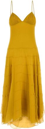 Saint Laurent Womens Yellow Crepe Dress - Brown Silk - Size EU 36 (Womens)