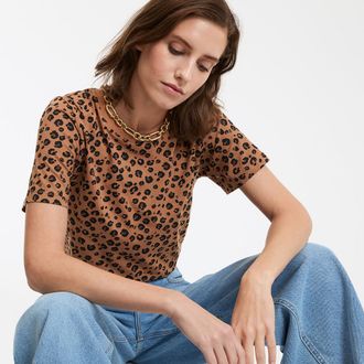 La Redoute Collections T-shirt met korte mouwen en ronde hals, luipaardprint
