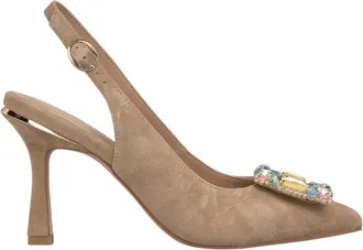 Alma En Pena Slingback Pump met Multicolor Strass Gesp - Dames - Pumps - Beige - 38 EU - Su&egrave;de - Schoenen