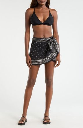 Robin Piccone Juno Print Cotton Cover-Up Pareo in Black at Nordstrom