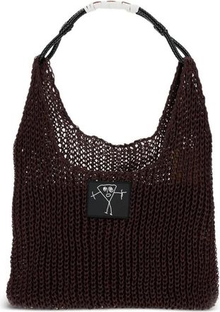 Plan C Gevlochten Handvat Mesh Schoudertas - Dames - Handtassen - Bruin - ONE Size - Linnen - Tassen