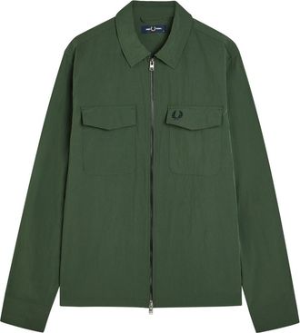 Fred Perry Logo-embroidered Crinkled Shell Overshirt - Dark Green - Xxl