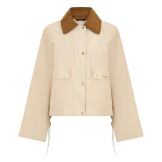 Barbour Light Jackets, female, Beige, Size: L Short Jacket with Contrast Collar