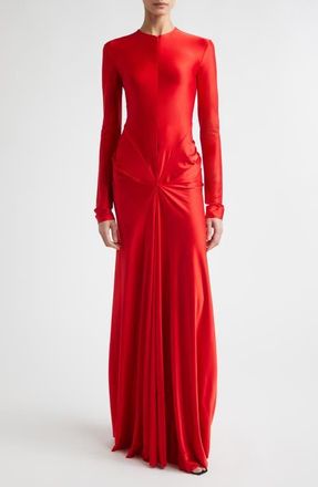 Victoria Beckham Twisted Cutout Long Sleeve Jersey Gown in Cardinal Red at Nordstrom, Size 6 Us