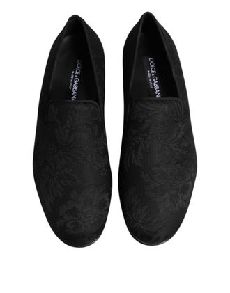 Dolce & Gabbana Black Floral Brocade Loafers Men Dress Shoes Viscose Cotton Silk Polyester