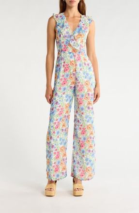 Sugarlips Ezia Ruffle Sleeveless Jumpsuit in Blue-Pink-Yellow at Nordstrom, Size X-Large