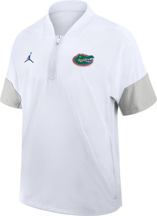 Nike Jordan Mens Florida Sideline Coach Jordan Brand College 1/2-Zip Short-Sleeve Hooded Jacket in White | 0JBO0CEBUFN-6XU
