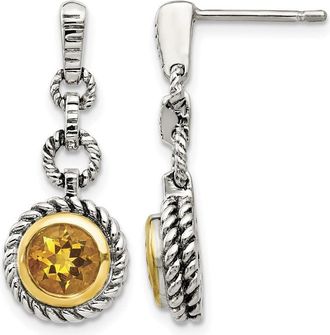 Diamond2Deal Sterling Silver Flash Gold-plated Antiqued Round Citrine Dangle Earrings
