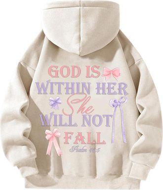 Generic Hoodie with Bow Print Womens Oversize Long Sleeve Sweatshirt with Hood Graphic Hoodies for Teenage Girls Y2k Top Aesthetic E-Girl Jumper Hip Hop Stree