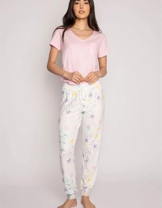 PJ Salvage Womens Salvage Drawstring Star Pant - Cream - Size: 8 xs