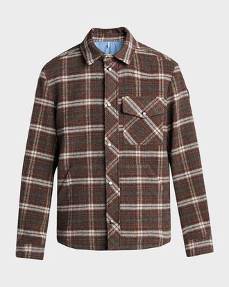 Moncler Men & apos;s Plaid Virgin Wool Snap-Front Overshirt