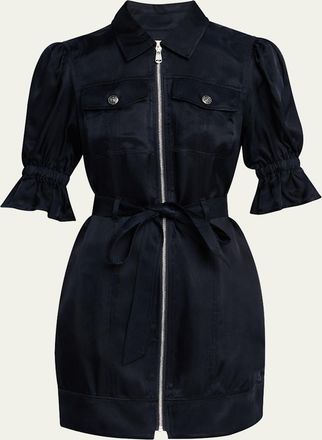 Cinq &agrave; Sept Holly Puff-Sleeve Zip-Front Mini Dress